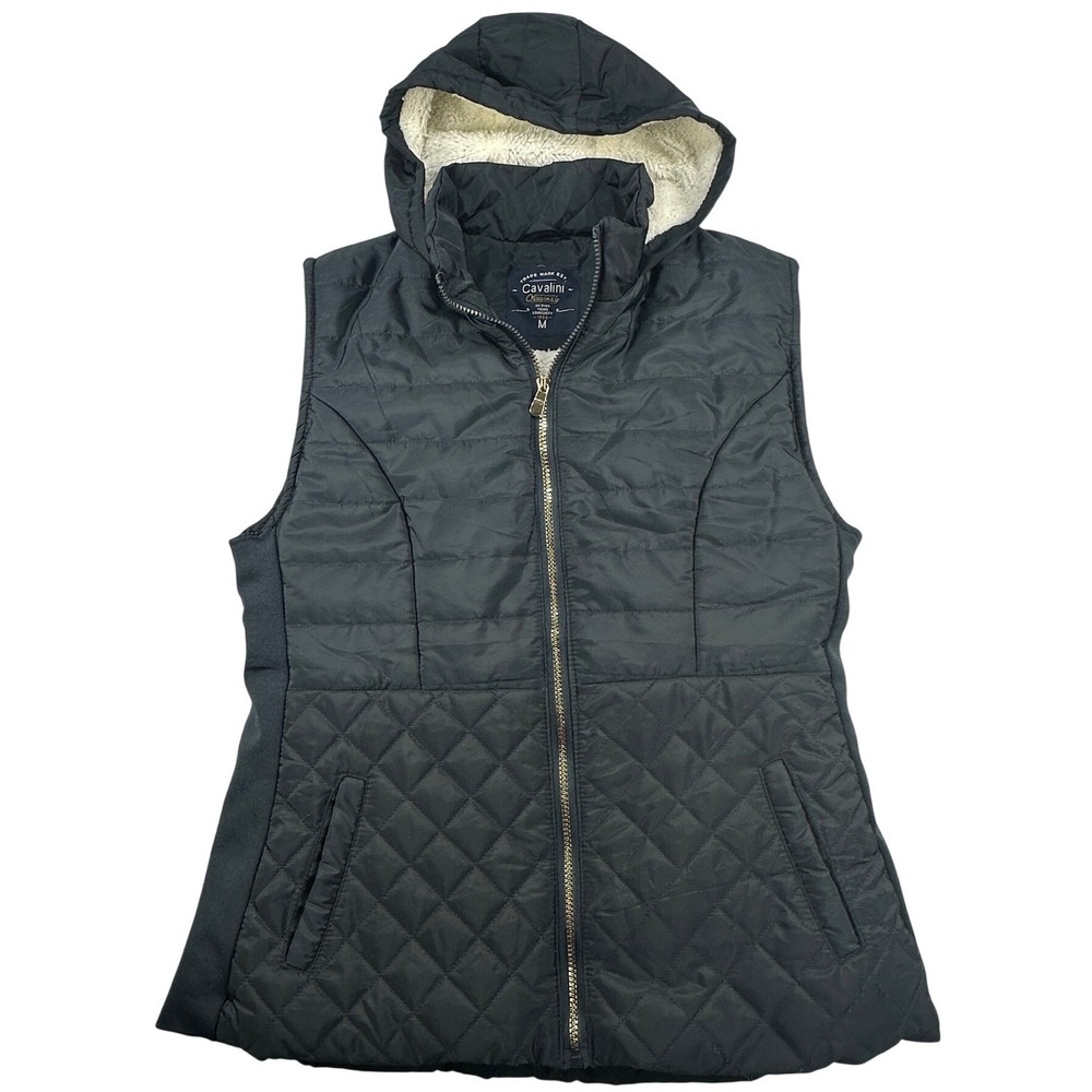 Cavalini Original Womens Black Quilted Sherpa Lined Hooded‎ Puffer Vest M